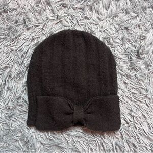 Club Monaco Black Wool Yak Bow Accent Beanie Hat